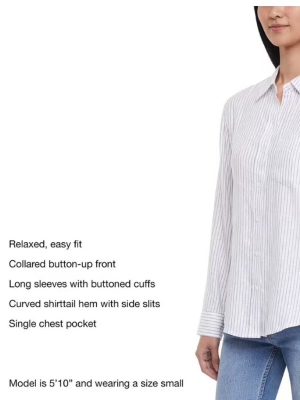NWT GAP Women's Linen White Button-Down Shirt with Navy Pinstripes Size Small - Picture 3 of 12